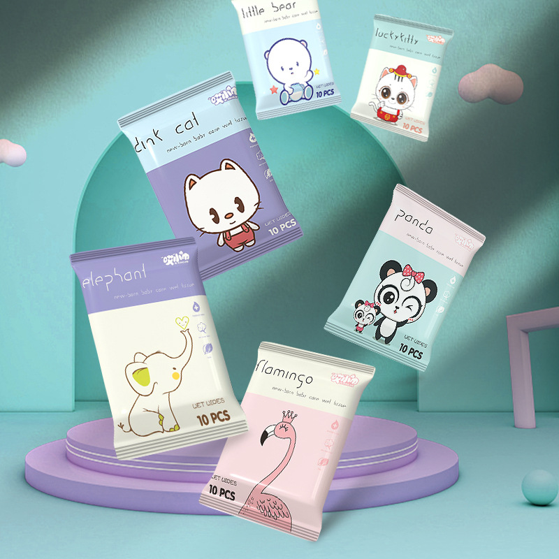 Wet Wipe Small Bag Portable Wet Tissue Extraction Type 10 Pieces Disposable Wipes Maternal and Child Supplies