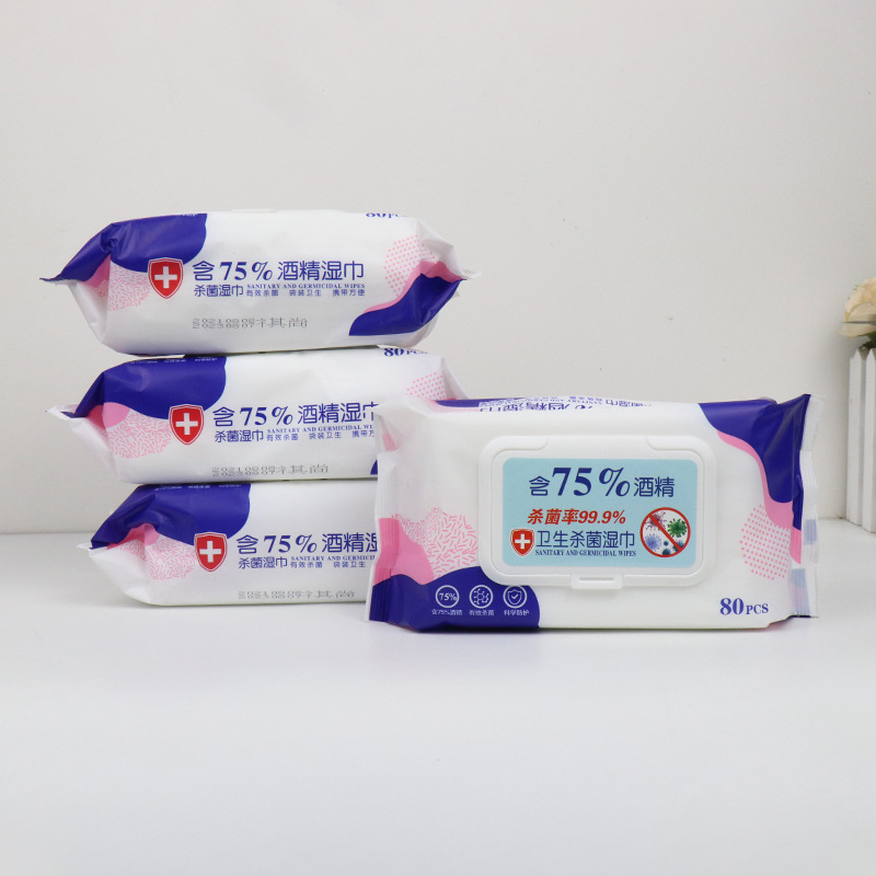 Wet Wipe  Containing 75% Alcohol Disinfection Wipes 80 Pumping 10 Pumping Disposable Wipe Household Portable