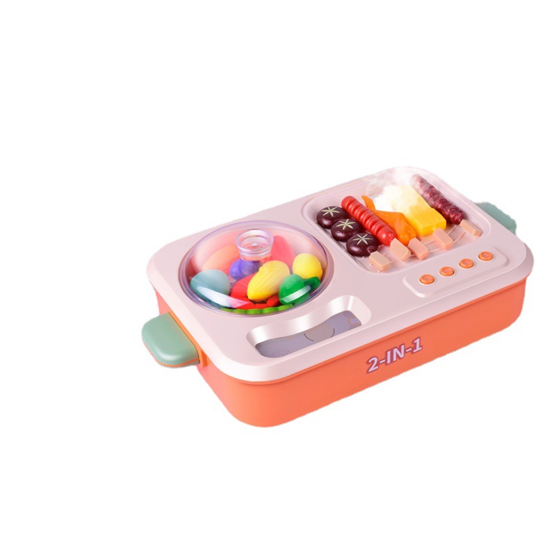 Cross-Border Hot Sale Children Play House BBQ Hot Pot Simulation Multifunctional Light Spray Kitchen Cooking Toys