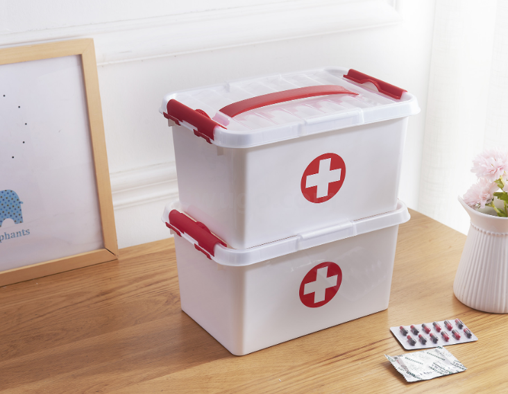 Blue Double-Layer Portable Plastic First Aid Kit Medicine Storage Box Storage Box Household Medicine Box