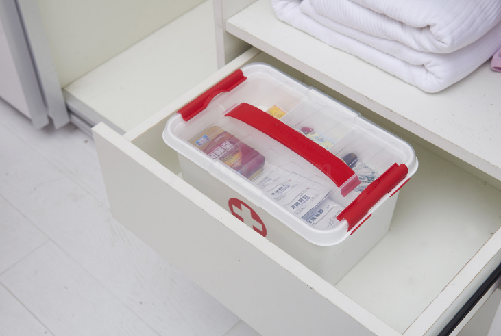 Blue Double-Layer Portable Plastic First Aid Kit Medicine Storage Box Storage Box Household Medicine Box