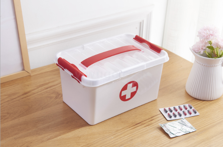 Blue Double-Layer Portable Plastic First Aid Kit Medicine Storage Box Storage Box Household Medicine Box