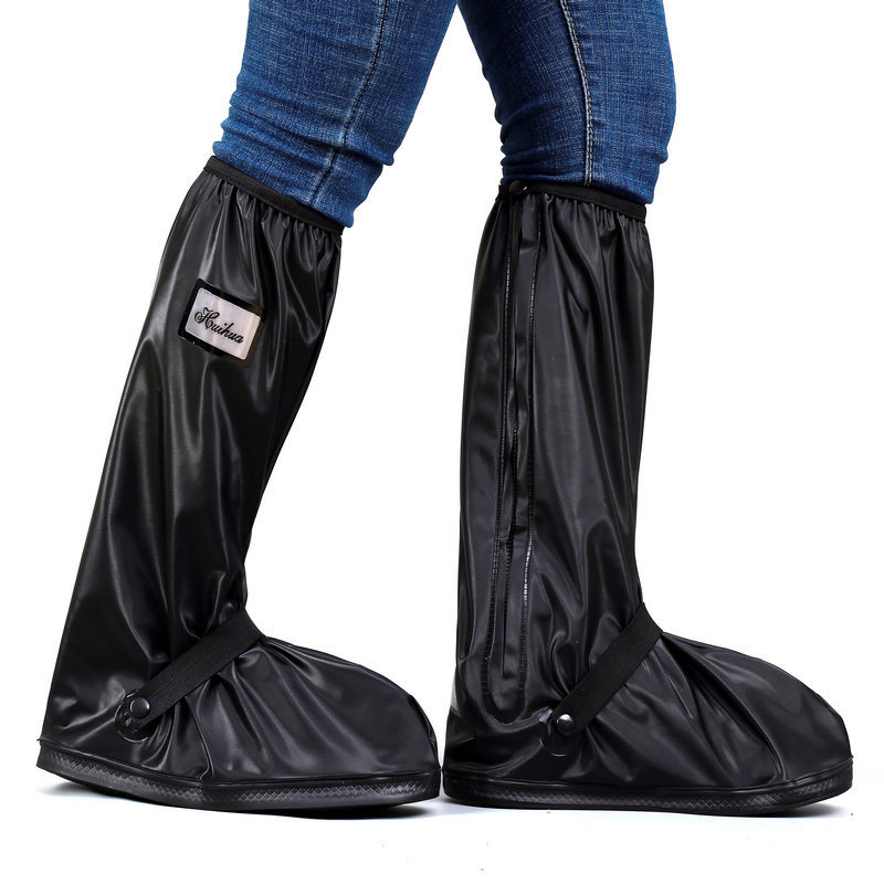Outdoor Riding Waterproof Overshoe Thickening Wear-Resistant Sole Black and White High-Top Shoe Cover Factory Small Batch Custom Logo