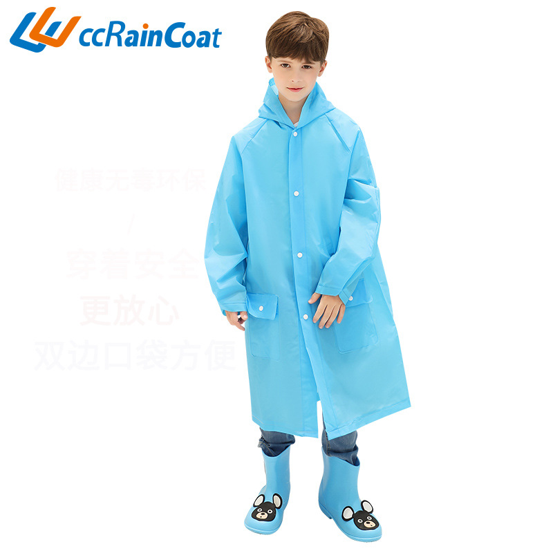 Factory Direct Sales Travel Hiking Raincoat Poncho Student Pocket Thickened Children&#039;s Raincoat Eva Raincoat