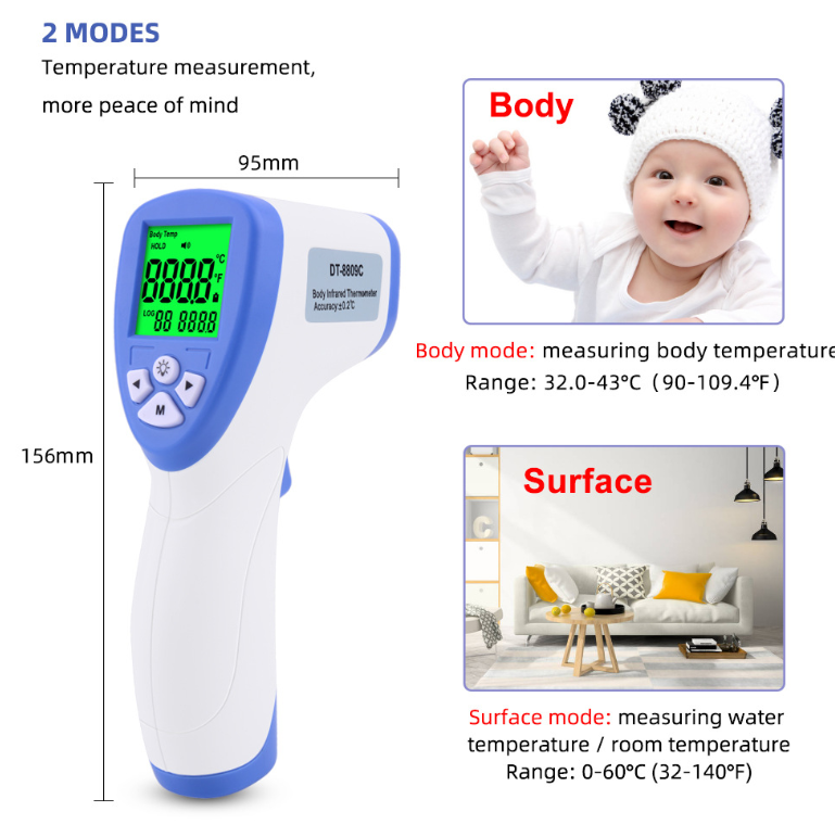 DT-8809C Non-Contact Infrared Thermometer Forehead Temperature Gun Electronic Thermometer Ear Thermometer Cross-Border Foreign Trade