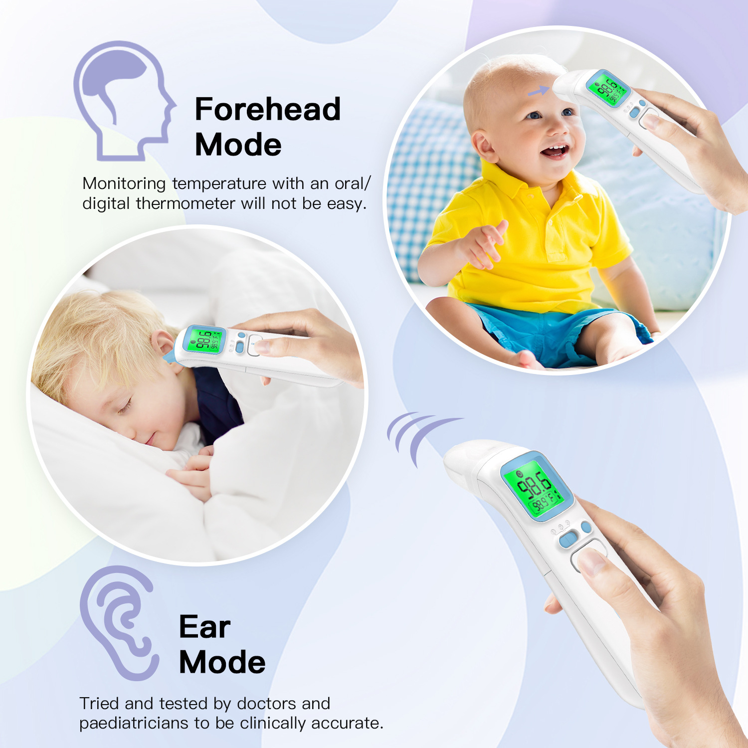 Fast Thermometer Non-Contact Infrared Temperature Measuring Gun Electronic Temperature Gun Forehead Ear Thermometer