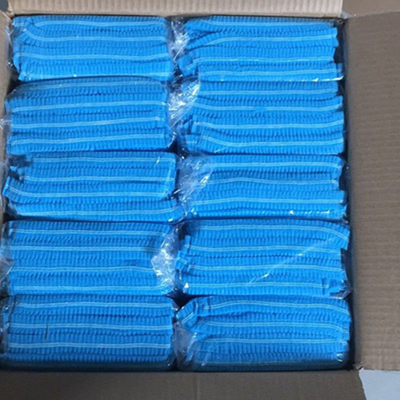 Disposable Non-Woven Double Rib Blue Non-woven head cap