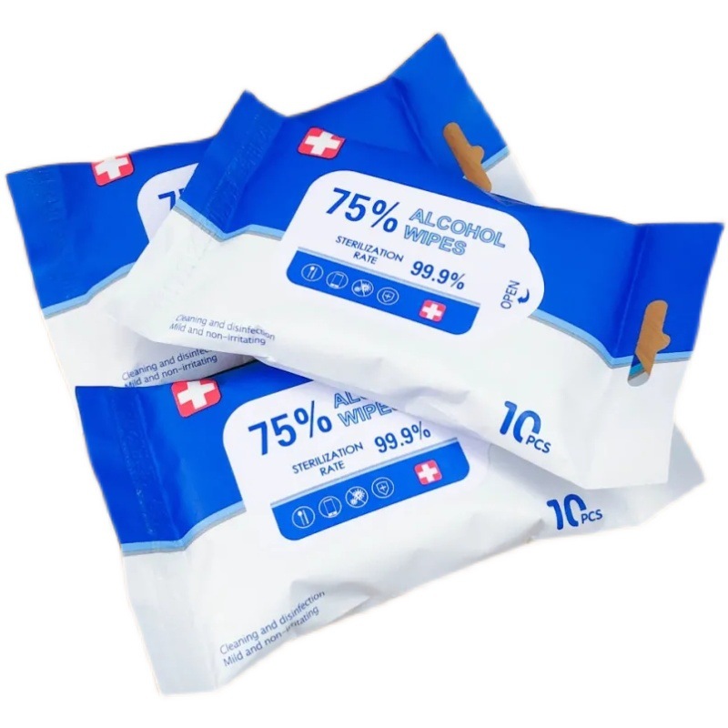 Wet Wipe Disposable Disposable Student Children English Small Package 10 Pieces Alcohol Disinfection Wet Tissue