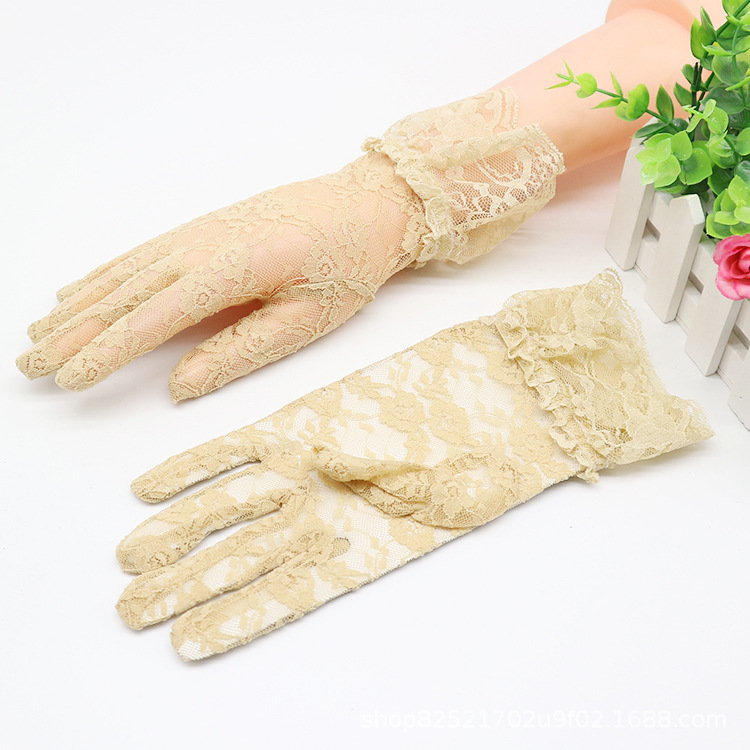 Summer lady lace short sunblock gloves thin lace drive uv proof lace wedding wholesale
