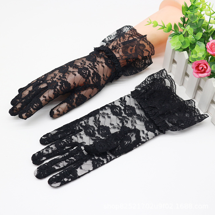 Summer lady lace short sunblock gloves thin lace drive uv proof lace wedding wholesale