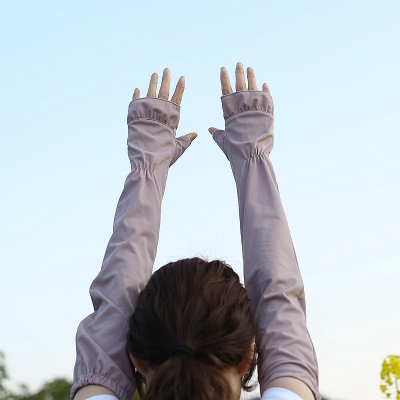Lady Ruffled Long UV UV Protection Gloves Driving Half Finger Oversleeve Ice Silk Oversleeve UV Gloves