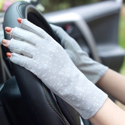 Summer Sun Protection Gloves Half Finger Women&#039;s Short UV Protection Driving Ultra-Thin Cycling Leakage Finger Pure Cotton Open Finger Riding