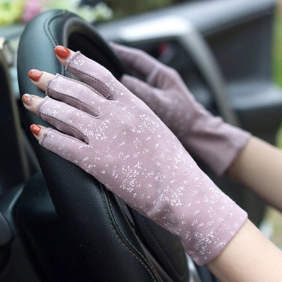 Summer Sun Protection Gloves Half Finger Women&#039;s Short UV Protection Driving Ultra-Thin Cycling Leakage Finger Pure Cotton Open Finger Riding