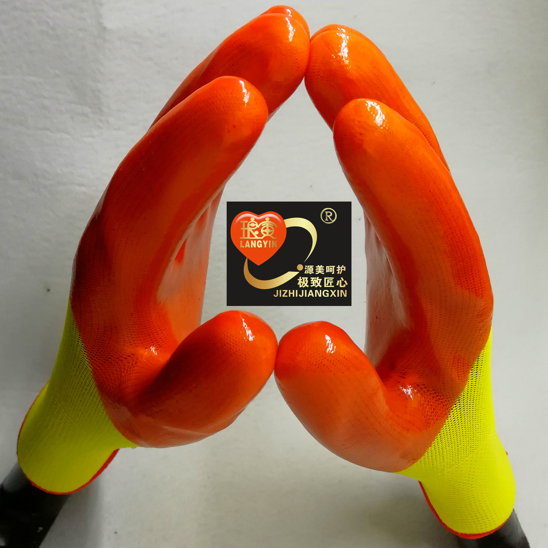 Langyin labor protection glove soaked in acid alkali wear resistant cowhide protective work half hanging PVC gloves P318