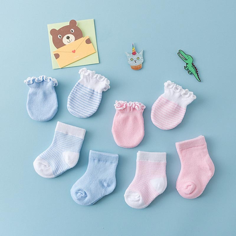 Baby Socks Gloves Baby Anti-Scratch Gloves Socks 0-6 Months Cotton Pure Socks Newborn Gloves Socks