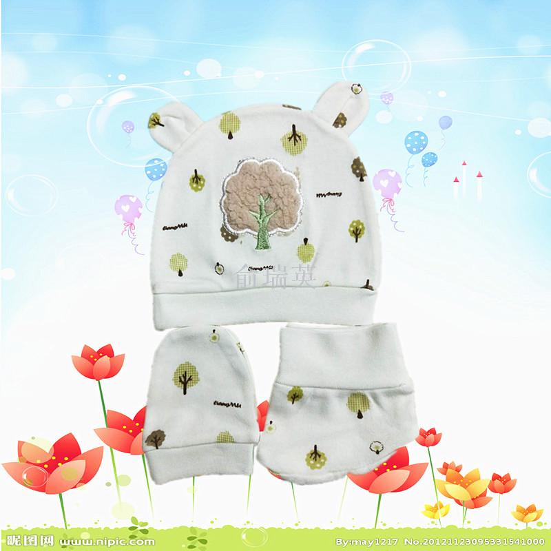 Manufacturer direct sale baby embroidered hat gloves with three sets of baby socks combed cotton tire cap
