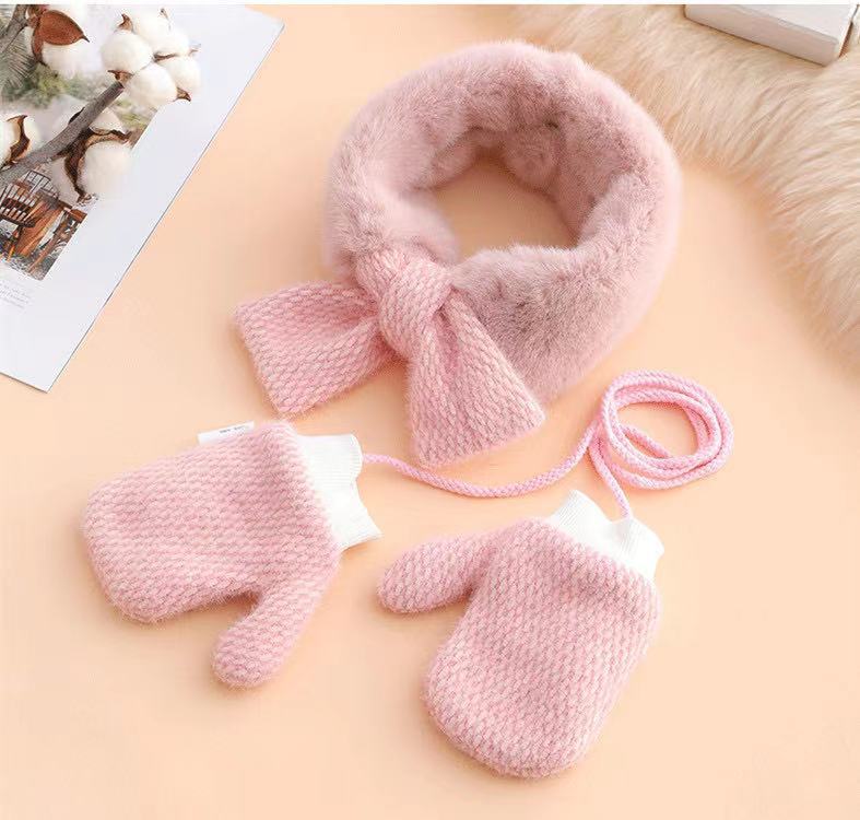 Baby Scarf Autumn and Winter Children&#039;s Korean-Style Plush Bandana Infant Windproof Boys and Girls Warm Gloves Scarf Set Bandana Clothing