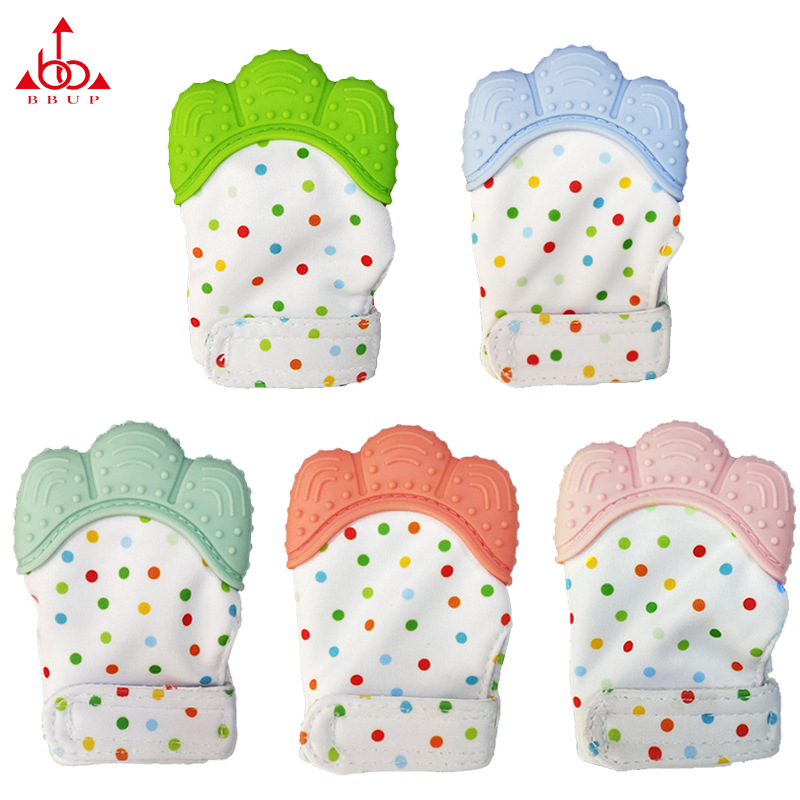 Bbupmj Baby Silicone Molar Gloves Food Grade Anti-Bite Hand Teether Containing Ringing Paper Factory in Stock Five Colors