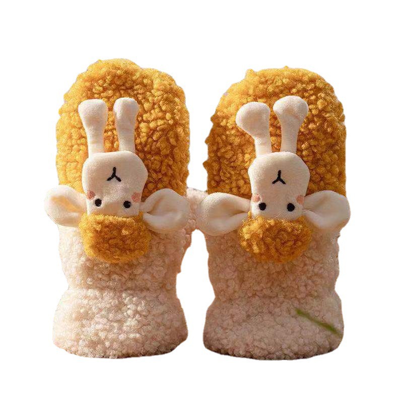 Fleece-Lined Thick Cashmere Cartoon Winter Students Warm-Keeping Halter Ins Cotton Women&#039;s Bag Finger Cartoon Gloves