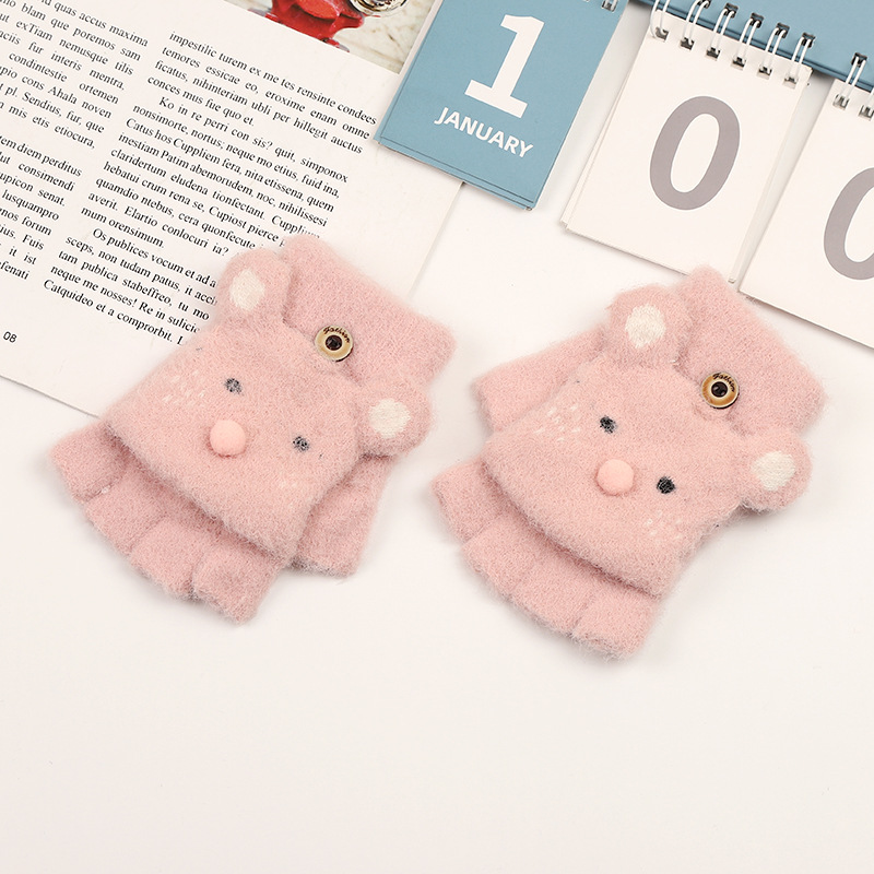 Children&#039;s Cartoon Gloves Bear Clothing Gloves Autumn and Winter Warm Half Finger Gloves Cold-Proof Outdoor Baby Gloves