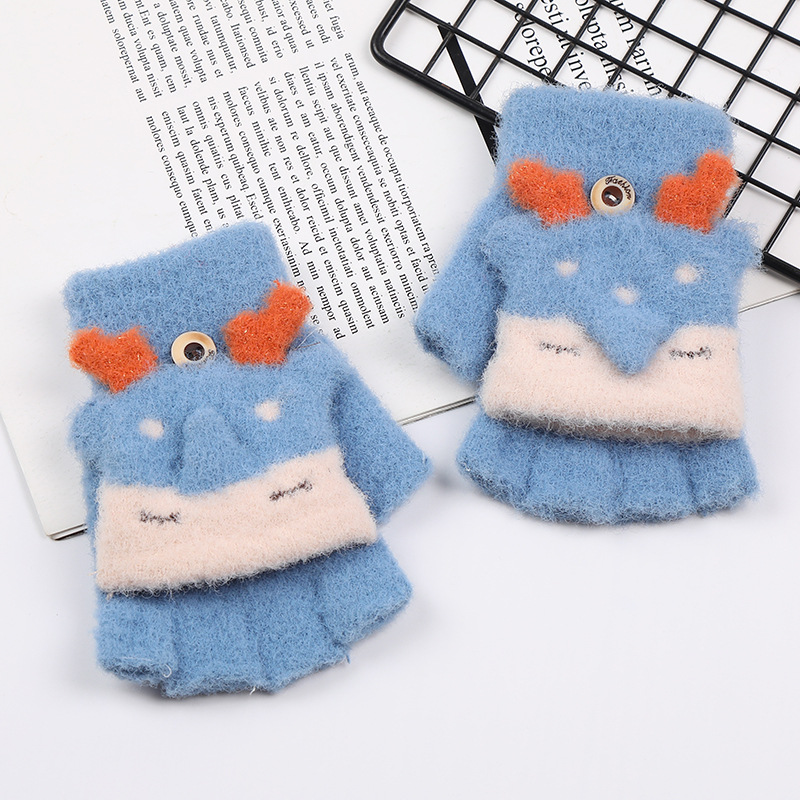 Children&#039;s Gloves Half Finger Gloves Three-Dimensional Cartoon Gloves Men and Women Baby Winter Fashion Flip Gloves Factory Direct Sales