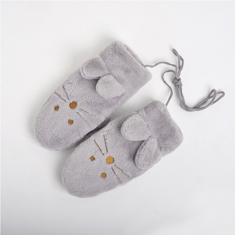 Winter plush warm cartoon gloves women add plush thickened Korean cartoon imitation rabbit fur cat full finger gloves