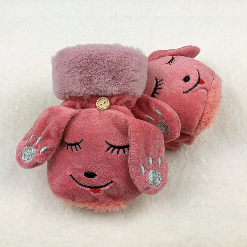 New flip warm gloves for women with fleece and thick touch screen cartoon gloves for winter students cute puppy gloves