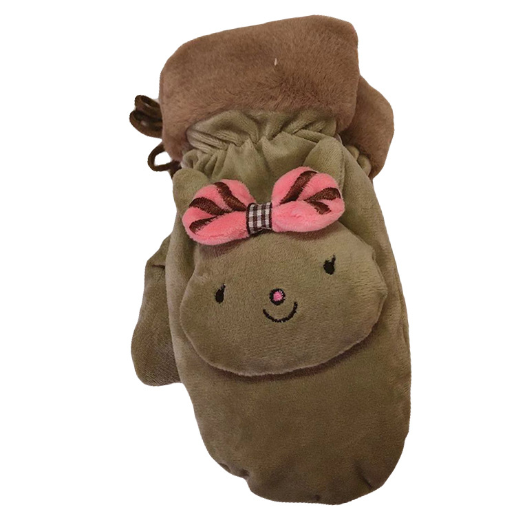 New plush cloth cartoon gloves female winter with plush thickened neck hang warm gloves manufacturers direct sales