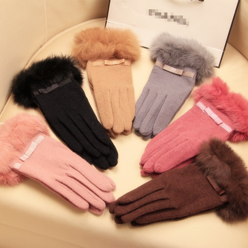 Winter new points to a large bow touch screen warm gloves thickened warm wool gloves wholesale women