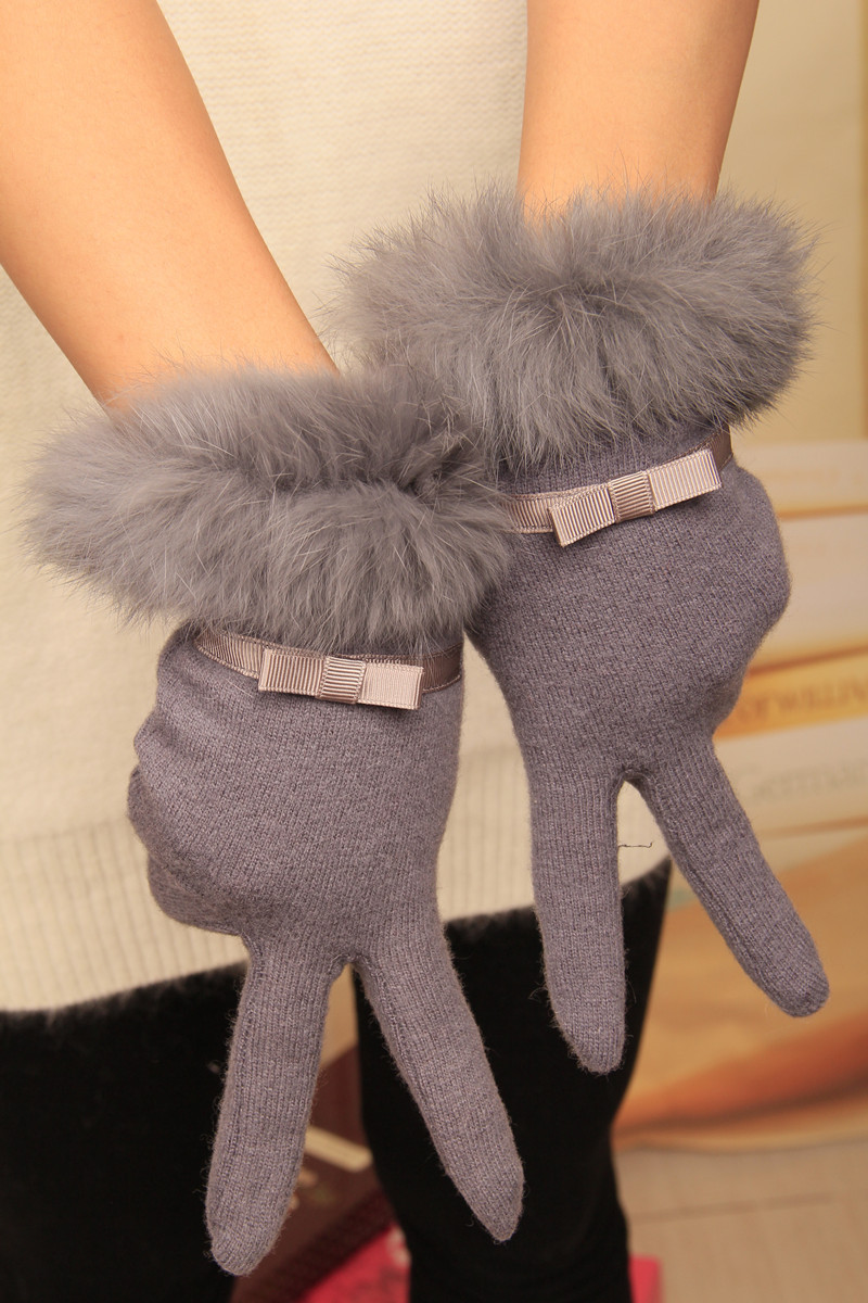 Winter new points to a large bow touch screen warm gloves thickened warm wool gloves wholesale women