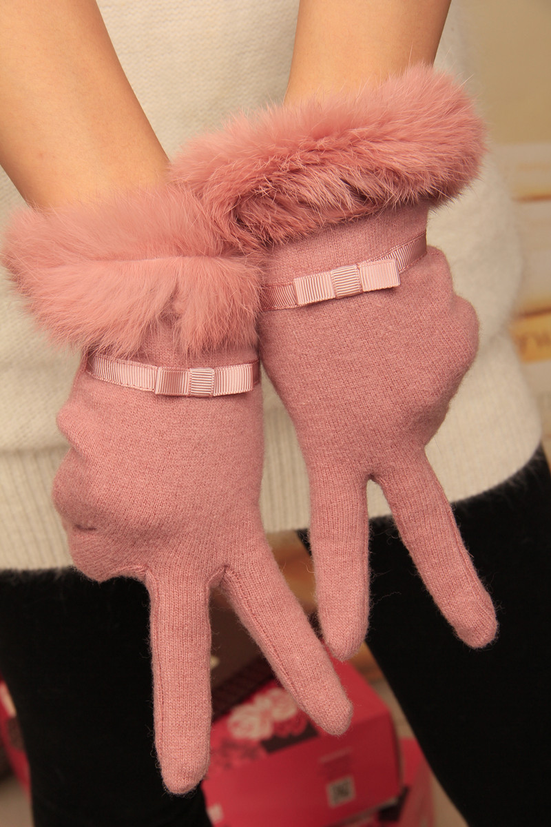 Winter new points to a large bow touch screen warm gloves thickened warm wool gloves wholesale women