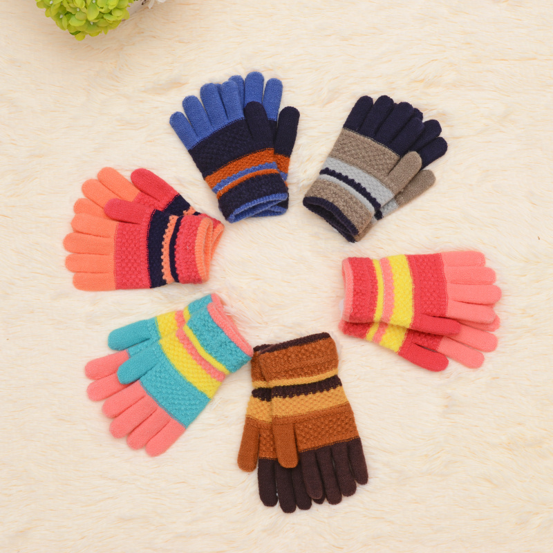 Fashion winter han edition wool gloves warm cycling extra thick knit five-finger gloves.
