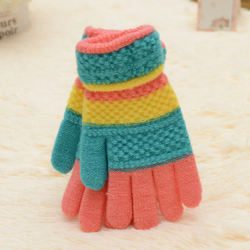 Fashion winter han edition wool gloves warm cycling extra thick knit five-finger gloves.