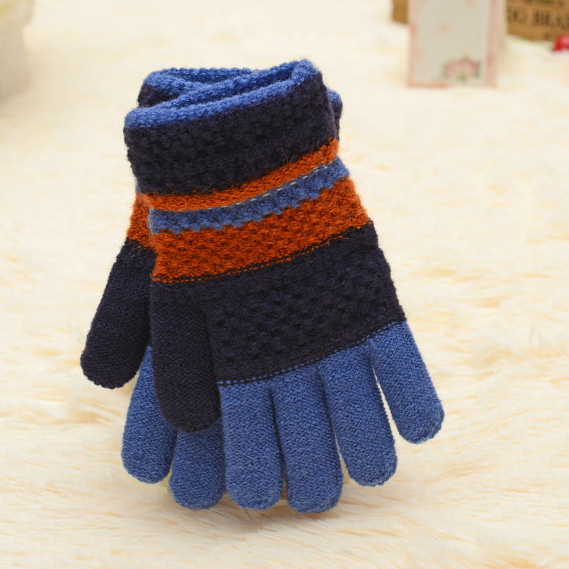Fashion winter han edition wool gloves warm cycling extra thick knit five-finger gloves.