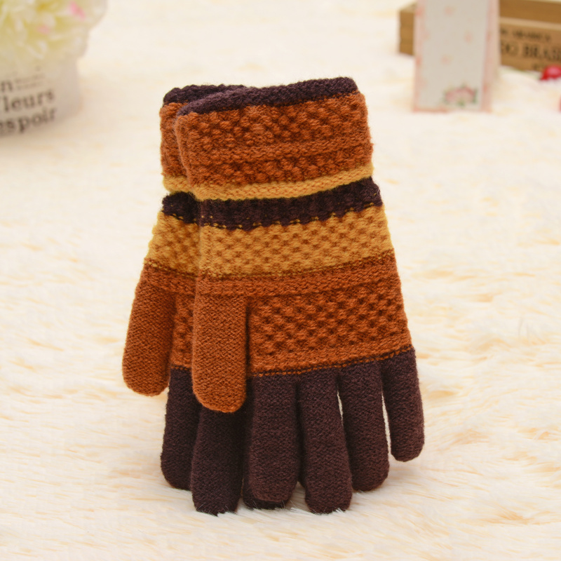 Fashion winter han edition wool gloves warm cycling extra thick knit five-finger gloves.