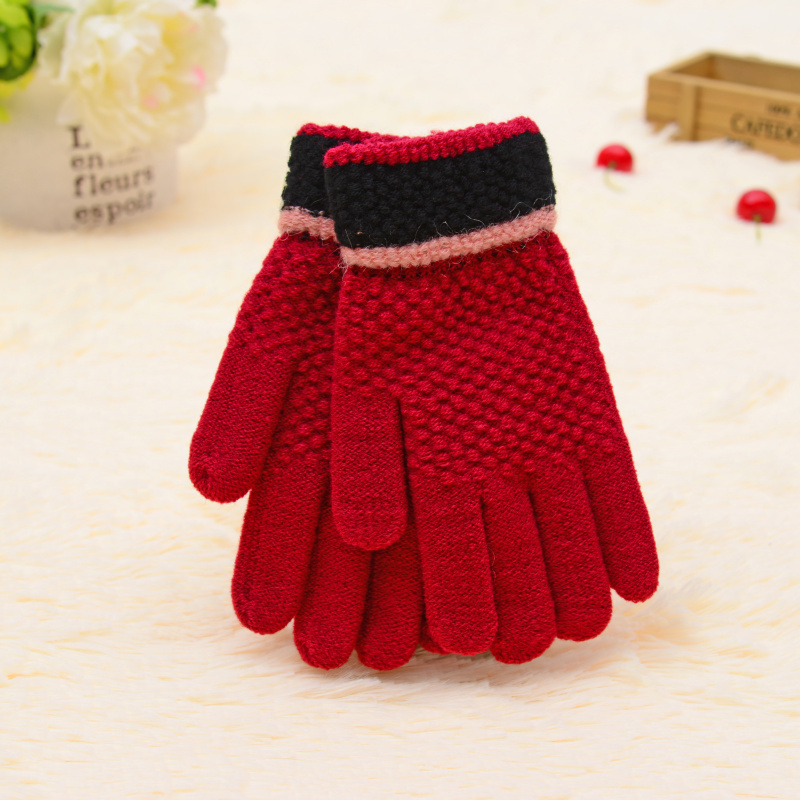 Fashion winter han edition wool gloves warm cycling extra thick knit five-finger gloves.