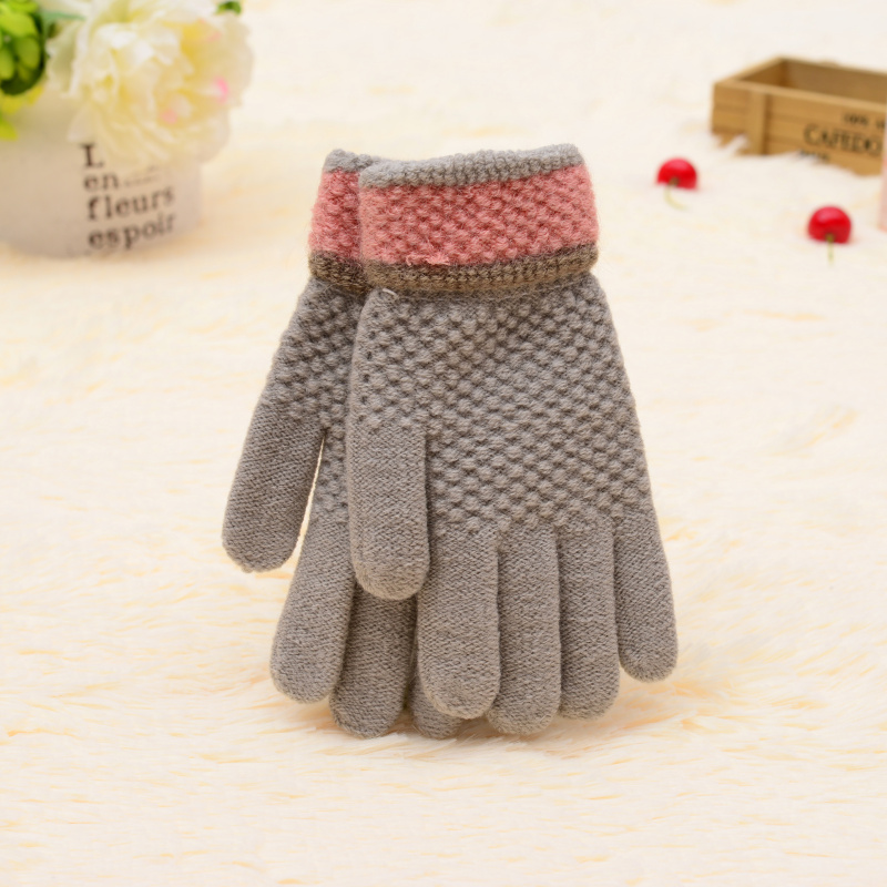 Fashion winter han edition wool gloves warm cycling extra thick knit five-finger gloves.