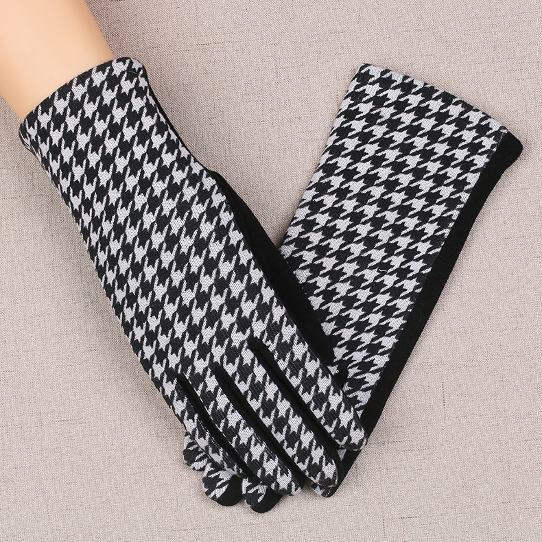 Women&#039;s Plaid Wool Gloves Autumn and Winter Cashmere Thin Warm Thin Velvet Finger Five Finger Touch Screen