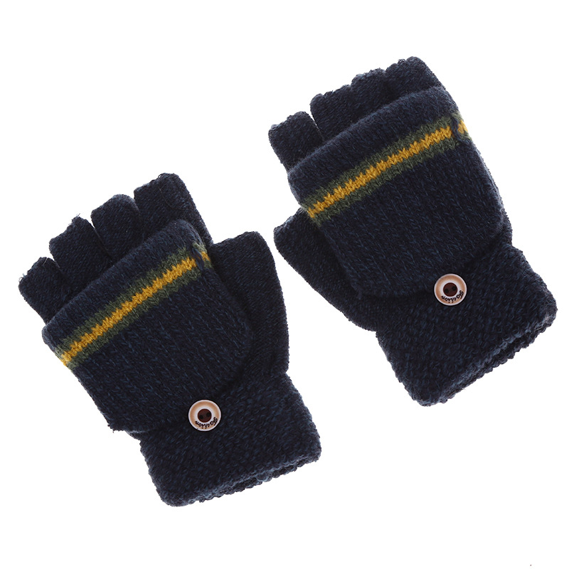 2019 The New Striped Children&#039;s half-finger gloves Boy Autumn/ Winter warm gloves Primary school wool gloves