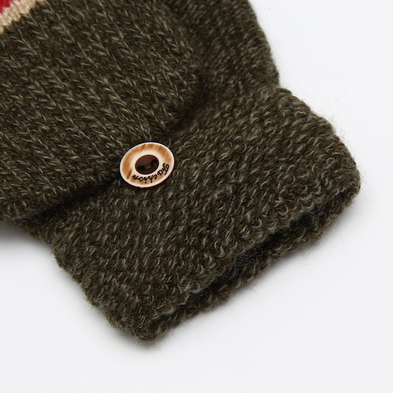 2019 The New Striped Children&#039;s half-finger gloves Boy Autumn/ Winter warm gloves Primary school wool gloves