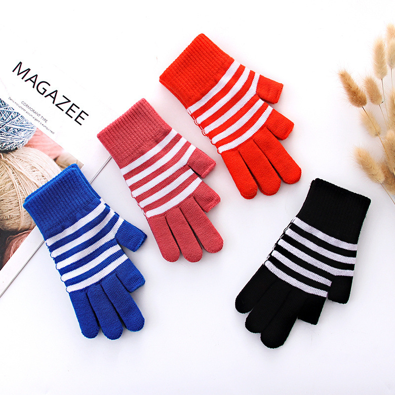 Autumn and Winter Knitted Warm Gloves Men&#039;s and Women&#039;s Exposed Finger Solid Color with Fur Students Missing Two Finger Half-Finger Gloves Wholesale