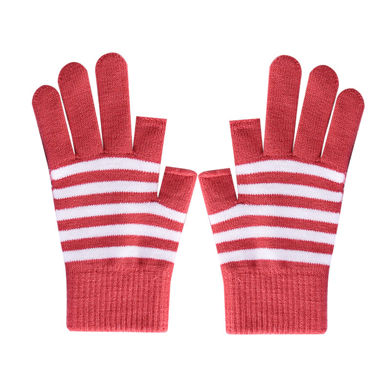 Autumn and Winter Knitted Warm Gloves Men&#039;s and Women&#039;s Exposed Finger Solid Color with Fur Students Missing Two Finger Half-Finger Gloves Wholesale
