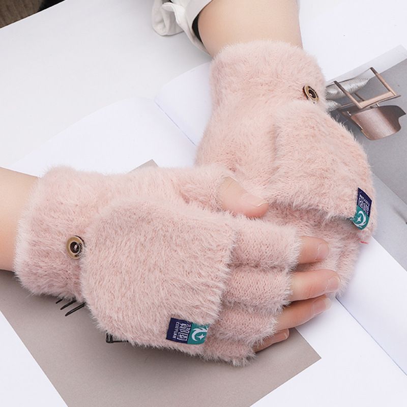Winter Warm Student Exposed Finger Flip Gloves Outdoor Gloves Thickened Cold Protection Internet Hot Half-finger Gloves