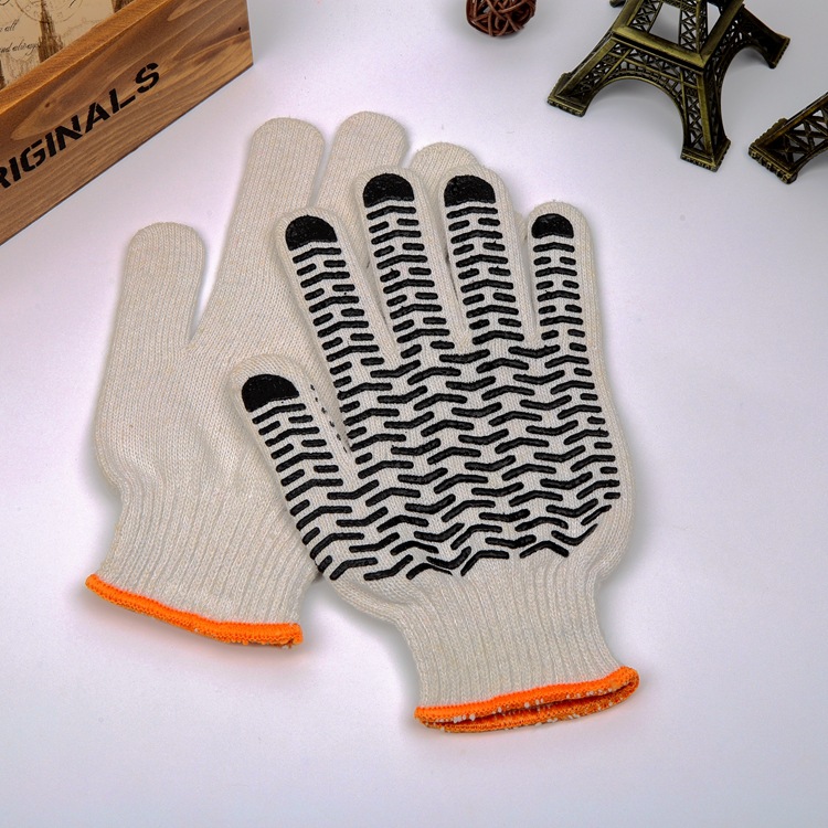Factory Ten Needle Thread Black Wave Blue Wave Bleached Cotton Gloves Wholesale Plastic Gloves Non-Slip Gloves