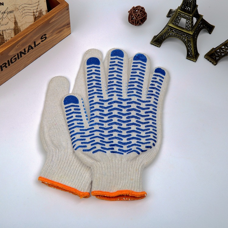 Factory Ten Needle Thread Black Wave Blue Wave Bleached Cotton Gloves Wholesale Plastic Gloves Non-Slip Gloves