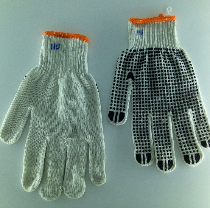 Cotton yarn anti slip abrasion proof point plastic gloves work safety gloves