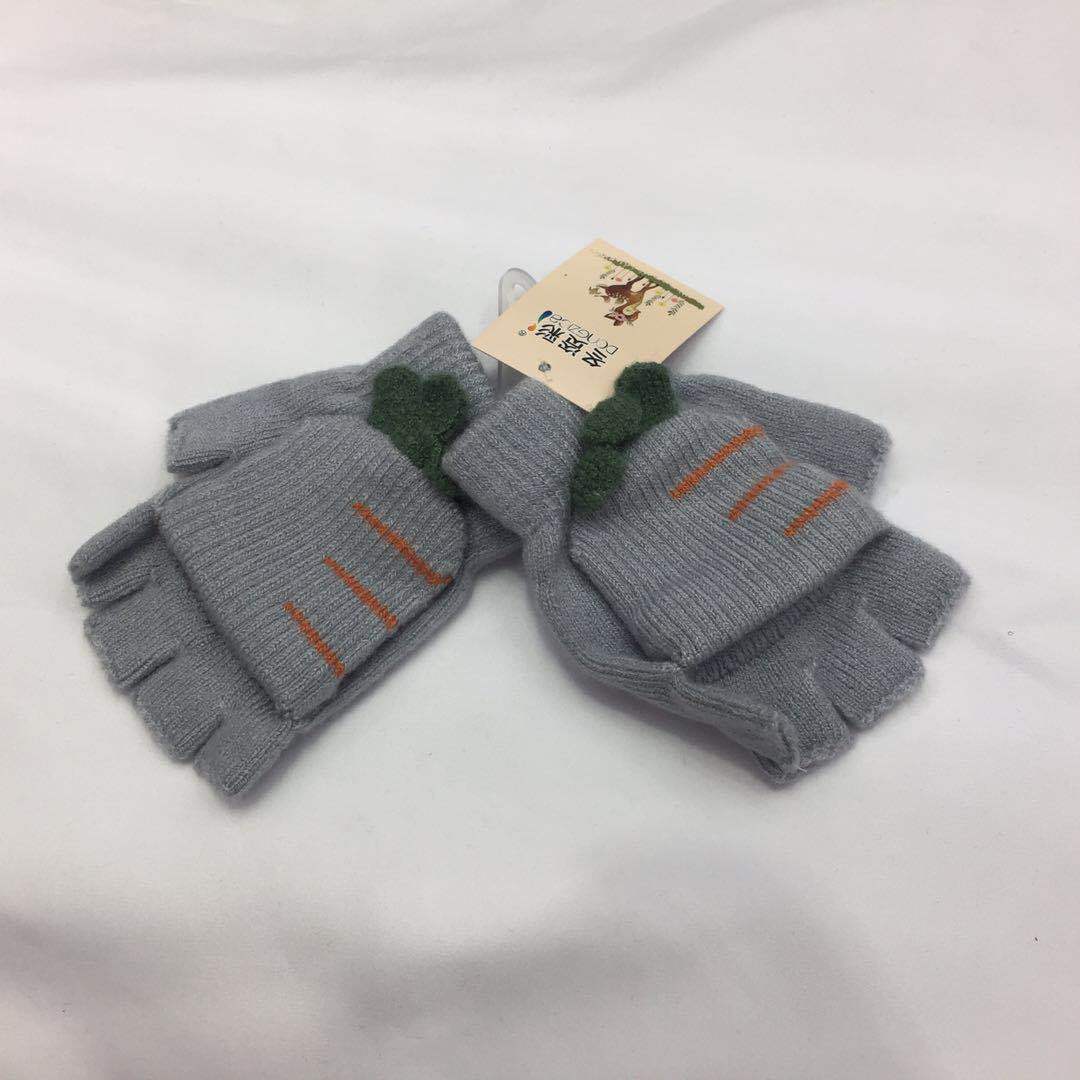 Children&#039;s Gloves Autumn and Winter Knitting Half Finger Flip Warm Gloves Magic Striped Students Outdoor Riding Korean Style Gloves