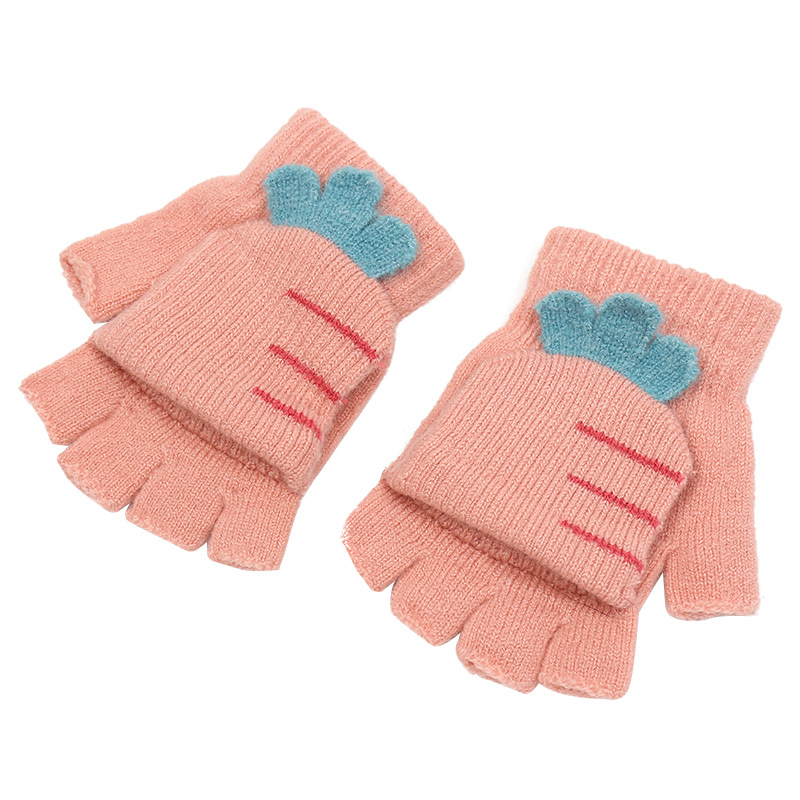 Children&#039;s Gloves Autumn and Winter Knitting Half Finger Flip Warm Gloves Magic Striped Students Outdoor Riding Korean Style Gloves
