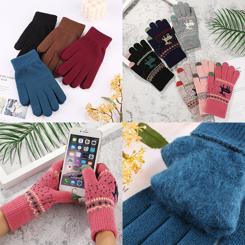 Free Shipping Deer Gloves Autumn and Winter Solid Color Knitting Wool Gloves Warm Thickened Men&#039;s and Women&#039;s Knitted Gloves Students Wholesale Generation Hair