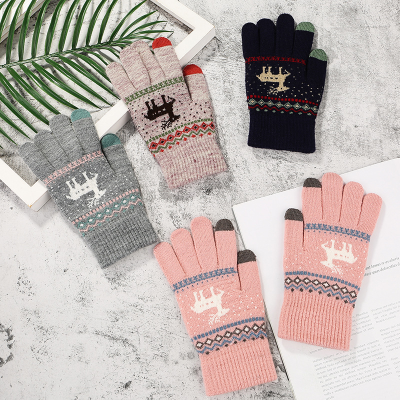 Free Shipping Deer Gloves Autumn and Winter Solid Color Knitting Wool Gloves Warm Thickened Men&#039;s and Women&#039;s Knitted Gloves Students Wholesale Generation Hair